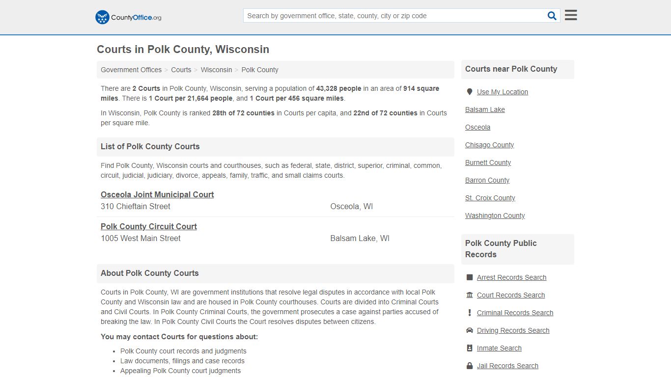 Courts - Polk County, WI (Court Records & Calendars)