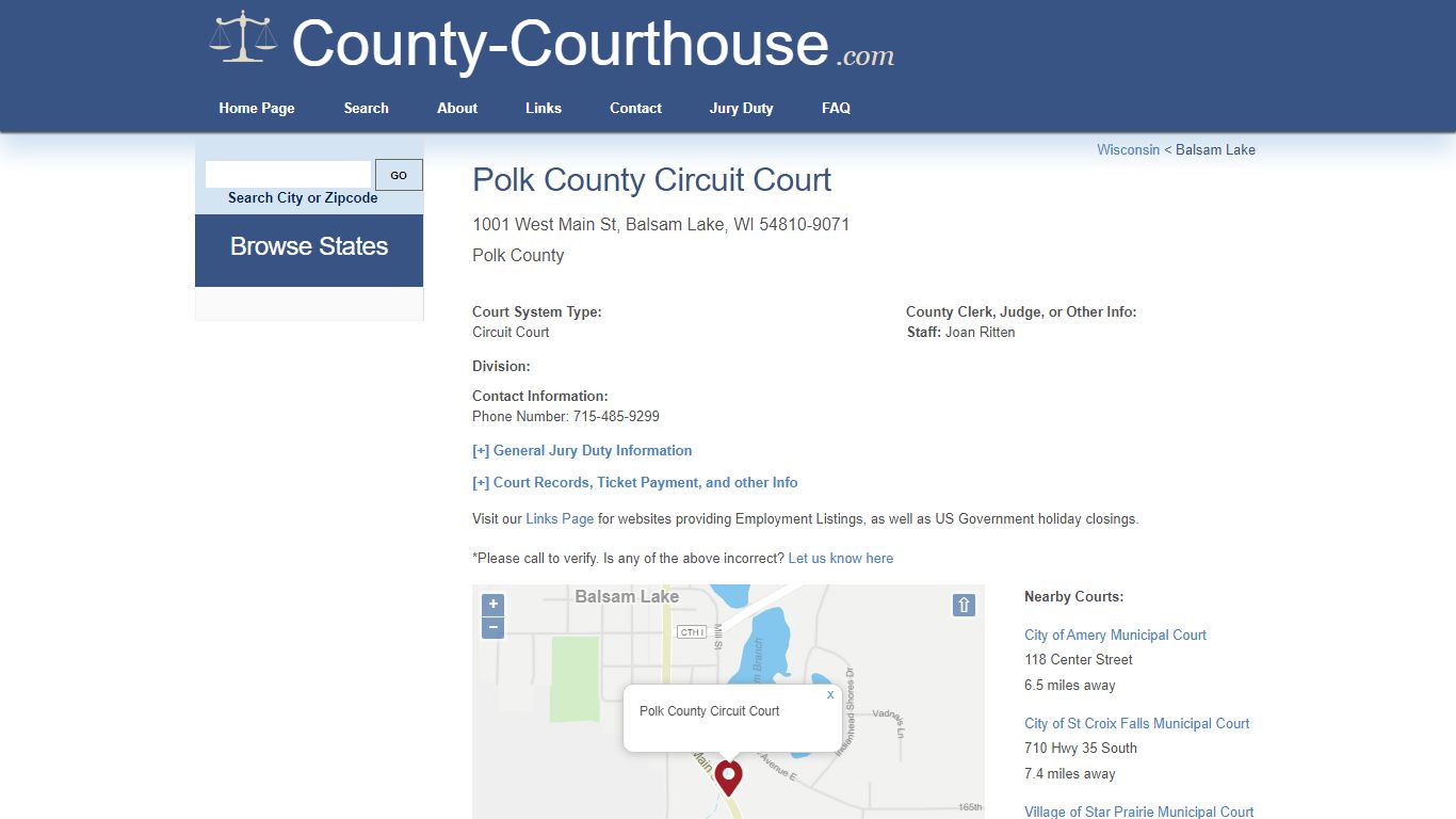 Polk County Circuit Court in Balsam Lake, WI - Court Information