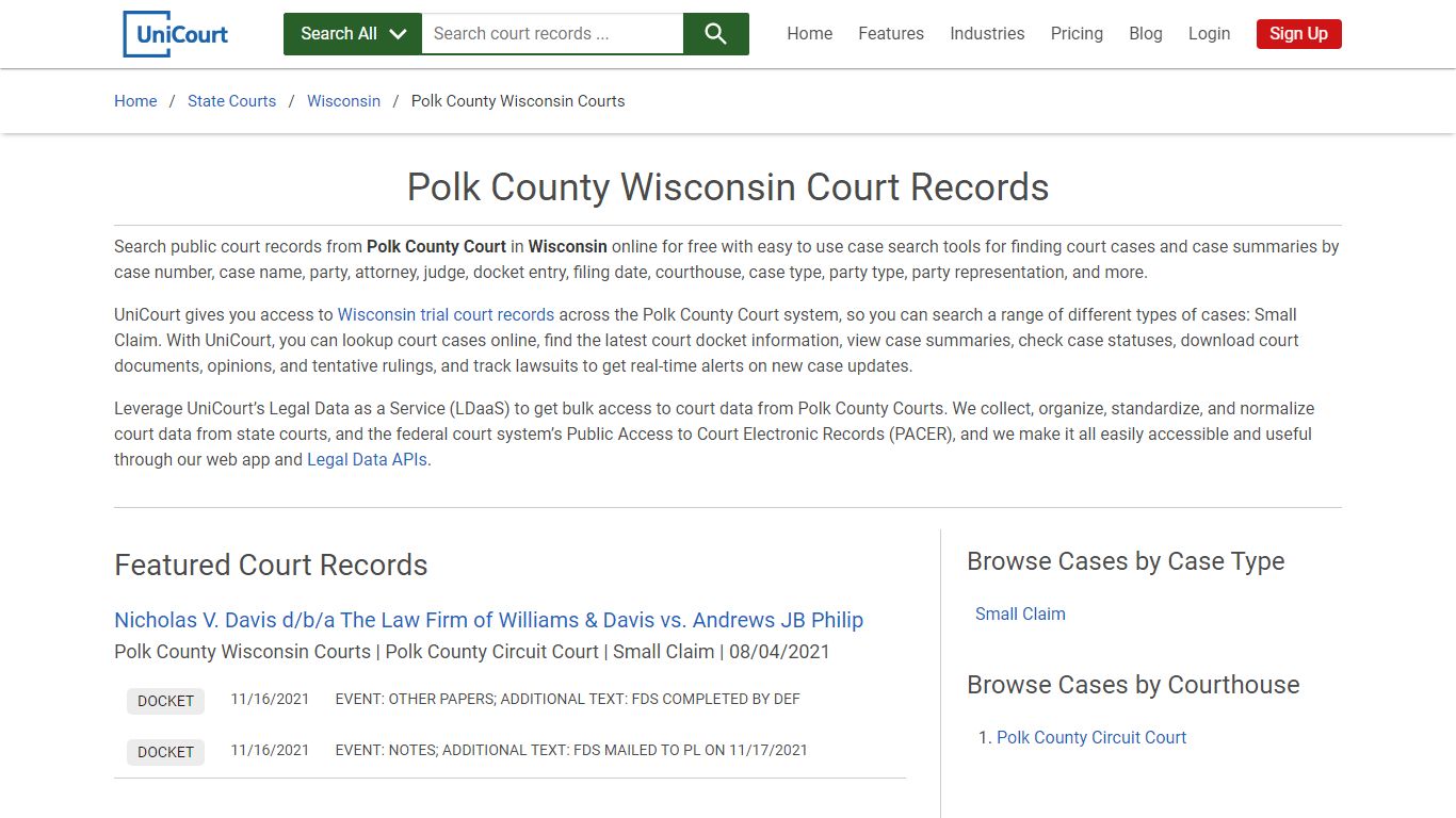 Polk County Wisconsin Court Records | Wisconsin | UniCourt